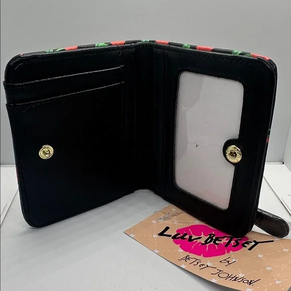 🍒 NWT Luv Betsey by Betsey Johnson Cherry Sweet Bifold Wallet - Black Heart HTF🍒 - Picture 4 of 16